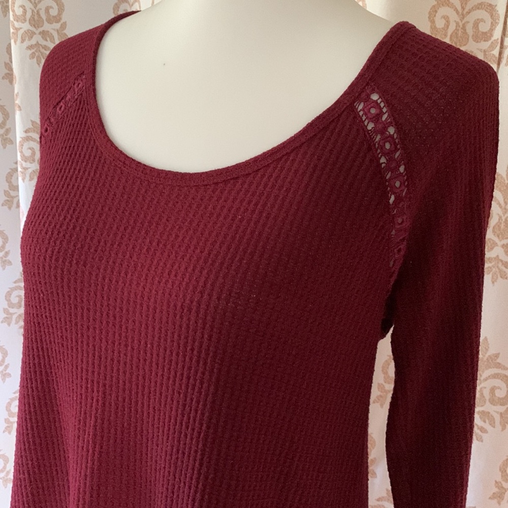 Lucky Brand waffle wrap style long sleeve maroon top M